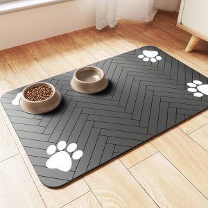 Premium Absorbent Pet Feeding Mat - Waterproof Rubber Backing for Dogs and Cats (20"x12", Striped Dark Gray)